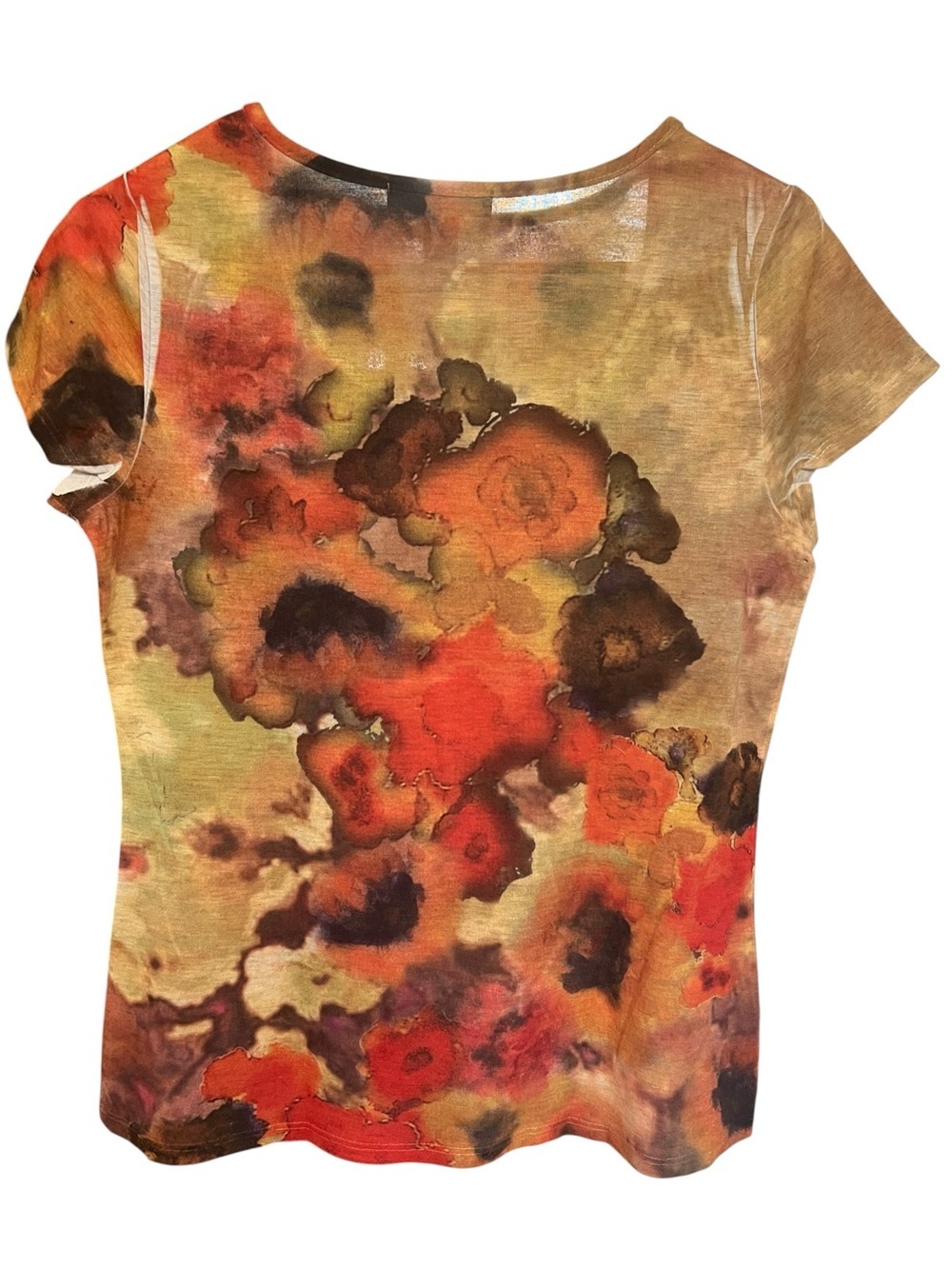 Coldwater Creek Short-Sleeve Tee in Orange, Brown and Gold Watercolor Floral